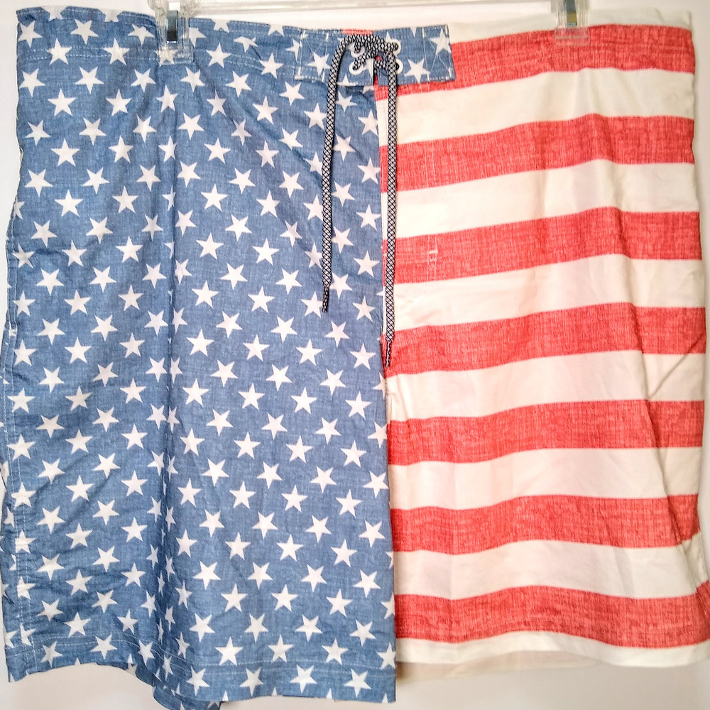 George Men's 2XL USA Flag Swim Trunks/Board Shorts